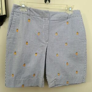 Brooks Brothers Blue White Striped Pineapple Embroidered Bermuda Shorts